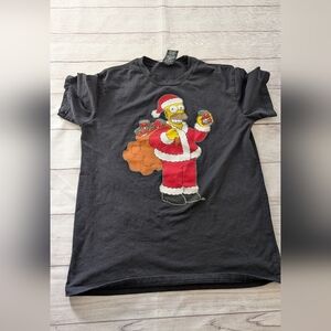 Homer Simpson Santa Christmas Black Men's T-shirt Size Small